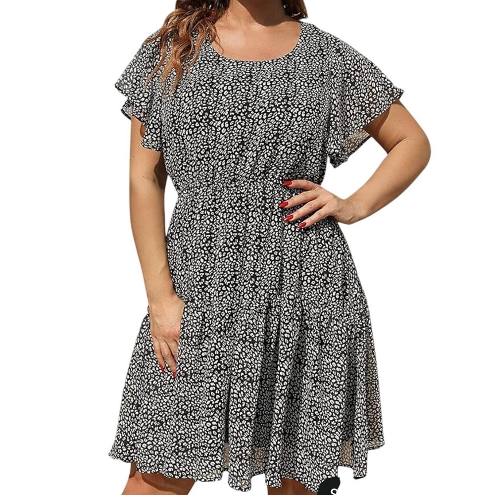 Nemidor Women's Plus size 26 Tiered Flutter-Sleeve Flowy Boho Casual‎  Dress
